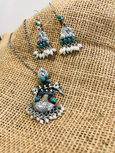 925 Peacock Pearl Pendant Set
